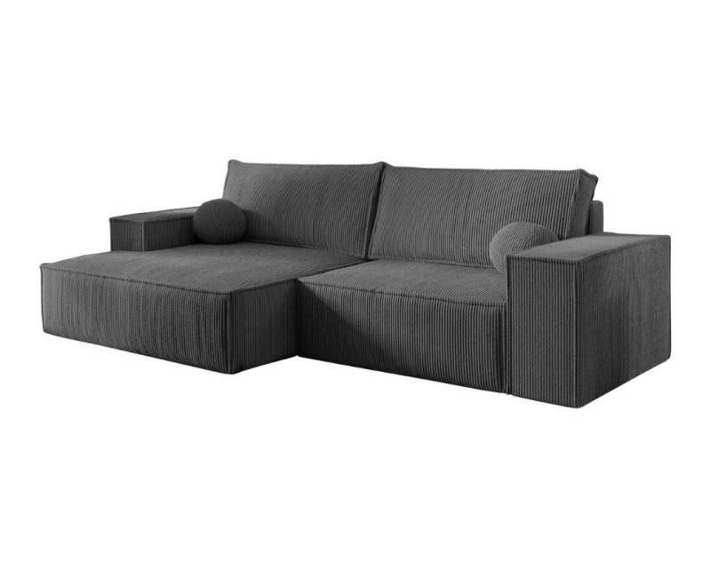 Deine Möbel 24 Wohnlandschaft NEPTUN 255 cm breit Ecksofa Sofa Wohnzimmer L-Couch Cord Samt, Grau Beige Dunkelgrau Anthrazit Graphit Schwarz Hellgrau Creme 2 Teile, mit Schlaffunktion Bettfunktion Bettkasten Stauraum von Deine Möbel 24