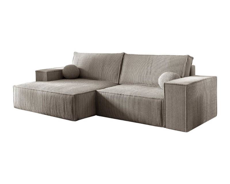 Deine Möbel 24 Wohnlandschaft NEPTUN 255 cm breit Ecksofa Sofa Wohnzimmer L-Couch Cord Samt, Grau Beige Dunkelgrau Anthrazit Graphit Schwarz Hellgrau Creme 2 Teile, mit Schlaffunktion Bettfunktion Bettkasten Stauraum von Deine Möbel 24