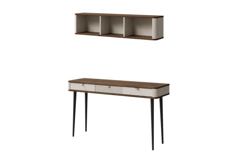 Deine Möbel 24 Wohnzimmer-Set MILY C mit Schminktisch und Wandregal, (Set, 2-St., Schminktisch und Wandregal), geriffelte Fronten, moderne Farben, ideal für Schminkecke von Deine Möbel 24