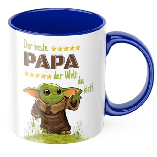 Der beste Papa der Welt du bist Tasse Grogu MIMIMI Papageschenk Männergeschenk Männertasse (blau) von Deinen Namen