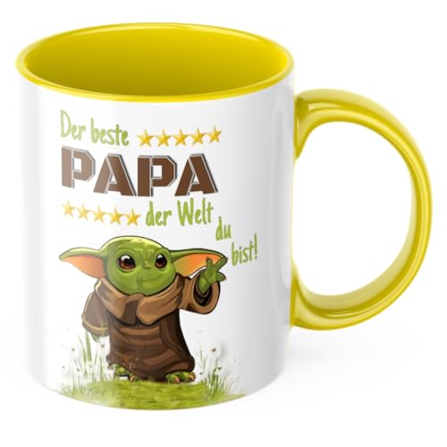 Der beste Papa der Welt du bist Tasse Grogu MIMIMI Papageschenk Männergeschenk Männertasse (gelb) von Deinen Namen