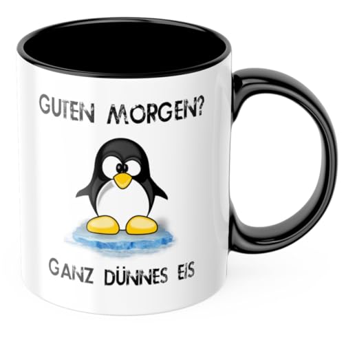 Guten morgen ganz dünnes Eis Tasse - Diese Pinguintasse ist das perfekte Geschenk für Papa, Mama oder das Kind - Lustige Geschenkidee zu Weihnachten oder Geburtstag von Deinen Namen