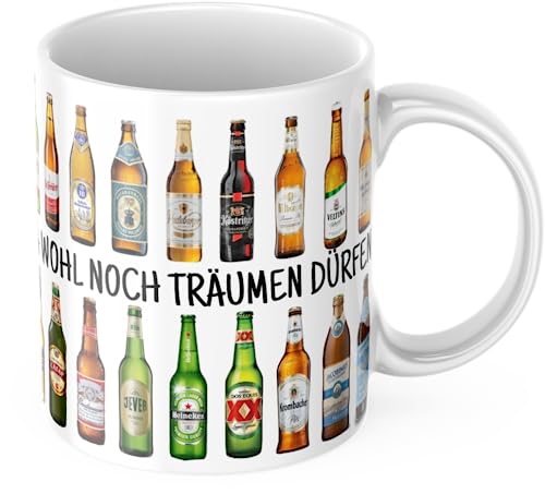 Man wird ja wohl noch Träumen dürfen Bier Biertasse Tasse mit Bierspruch Super Geschenkidee für den Mann, Papa oder Opa zum Geburtstag Vatertag oder Weihnachten von Deinen Namen