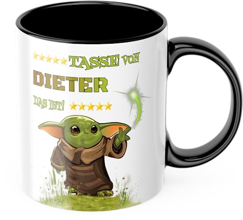 Namenstasse Wunschname auf Tasse Kindertasse Geburtstag Geschenkidee Tasse personalisieren (schwarz) von Deinen Namen