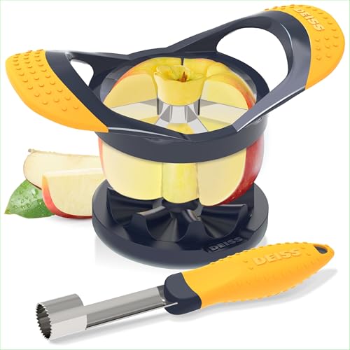 Deiss PRO Apfelschneider & Apfelentkerner Werkzeug - Scharfer Edelstahl Apfelschneider 8 Scheiben - Obstschneider für Apfel, Birne, Pfirsich (Apfelschneider & Apfelentkerner mit Basis) von Deiss