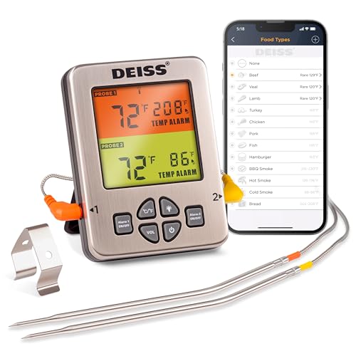 Deiss PRO Bluetooth Fleischthermometer Kabellos – Digitales Kochthermometer mit 2 Sonden, Ofenthermometer für Smoker, Grill, BBQ Deiss PRO Bluetooth Fleischthermometer Kabellos – Digitales Kochthermometer mit 2 Sonden, Ofenthermometer für Smoker, Grill, BBQ von Deiss