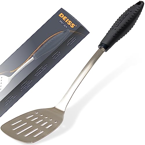 Deiss PRO Kitchen Grillspatel Edelstahl Heavy Duty Slotted Turner - 14.4" Metallspatel zum Kochen, Grillspatel, Easy Grip Handle, Slotted Design, leicht zu reinigen (SCHWARZ) von Deiss