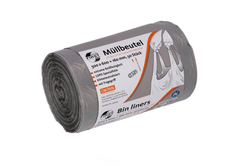 Deiss Papierkorb Müllsack FIRST PLUS 34044 30l grau 50 Stück von Deiss