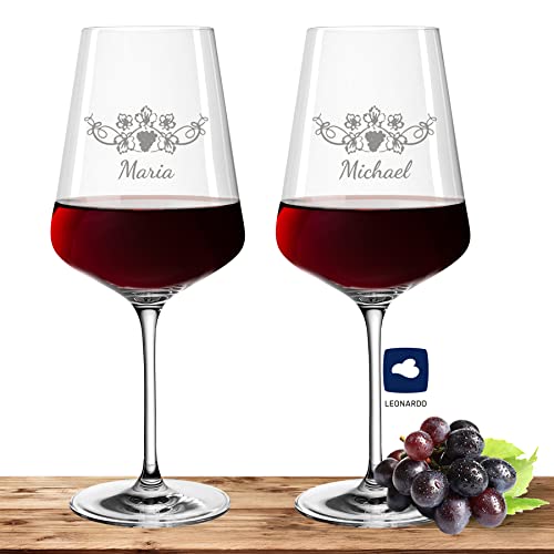2X Leonardo Rotweinglas XL mit Namen oder Wunschtext graviert - PUCCINI - große 750ml Gläser - personalisierte Weingläser im Set als Geschenkidee für Paare, Eltern oder Hochzeit - Motiv (Weinrebe) von Deitert