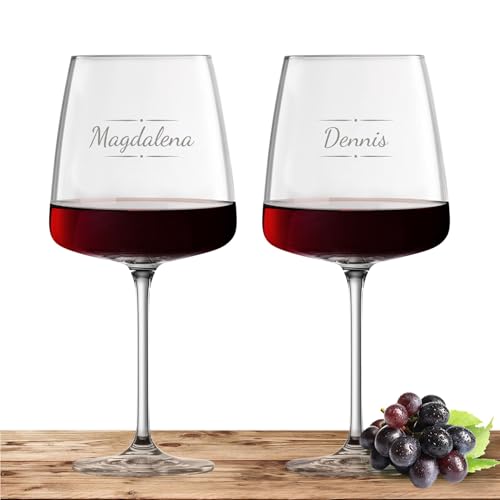 2X Schott Zwiesel Rotweinglas 710ml mit Namen oder Wunschtext graviert - Vivid Senses - Weingläser als Geschenk für Paare, Eltern oder zur Hochzeit - Motiv (Verzierung 03) von Deitert
