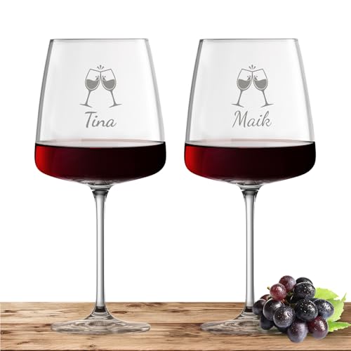 2X Schott Zwiesel Rotweinglas 710ml mit Namen oder Wunschtext graviert - Vivid Senses - Weingläser als personalisiertes Geschenk für Paare, Eltern oder zur Hochzeit - Motiv (ChinChin) von Deitert
