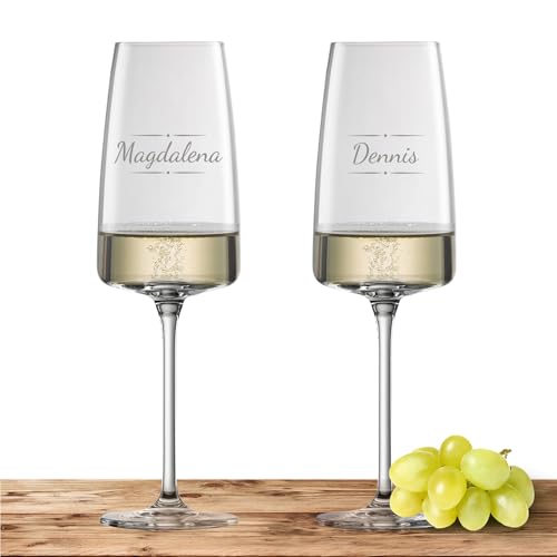 2X Schott Zwiesel Sektglas 388ml mit Namen oder Wunschtext graviert - Vivid Senses - Sektgläser als personalisiertes Geschenk für Paare, Eltern oder zur Hochzeit - Motiv (Verzierung03) von Deitert