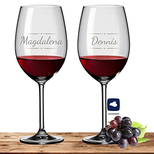 Deitert 2X Leonardo Bordeauxglas Rotweinglas XL mit Namen oder Wunschtext graviert, 640ml, Daily, personalisiertes Premium Bordeauxglas in Gastroqualität (Verzierung 03) von Deitert