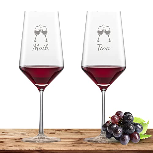 2x Rotweinglas mit Namen oder Wunschtext graviert - Schott Zwiesel Glas Bordeaux PURE - Weinglas personalisiertes Geschenk (ChinChin) von Deitert