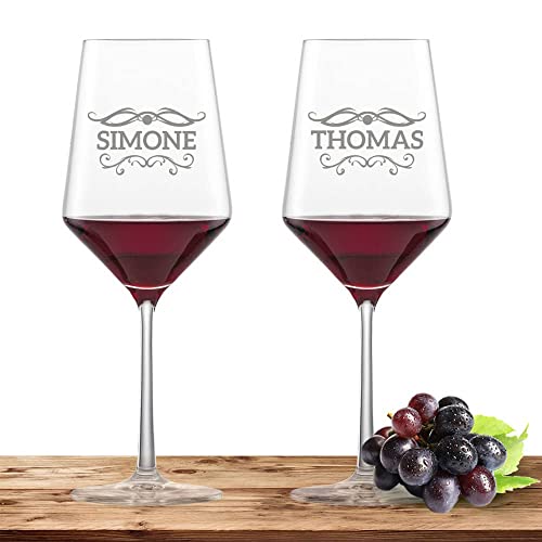 2x Rotweinglas mit Namen oder Wunschtext graviert - Schott Zwiesel Glas Cabernet PURE Weinglas personalisierts Geschenk (Barock 01) von Deitert