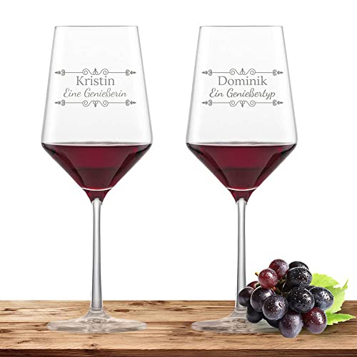 2x Rotweinglas mit Namen oder Wunschtext graviert - Schott Zwiesel Glas Cabernet PURE -Weinglas personalisierts Geschenk (Verzierung 01) von Deitert