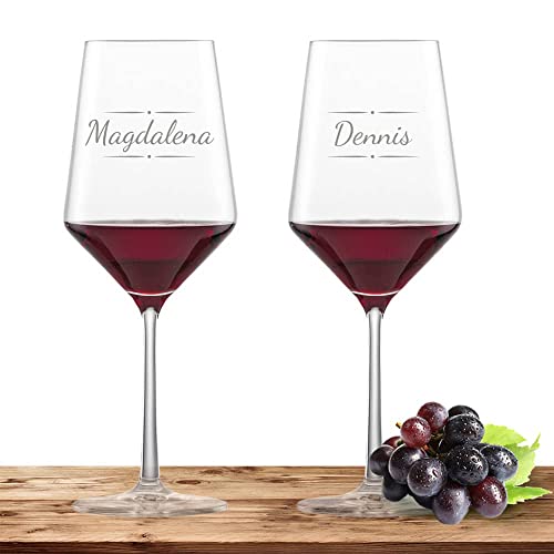 2x Rotweinglas mit Namen oder Wunschtext graviert - Schott Zwiesel Glas Cabernet PURE - Weinglas personalisierts Geschenk (Verzierung 03) von Deitert
