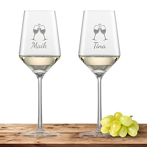 2x Weißweinglas mit Namen oder Wunschtext graviert - Schott Zwiesel Glas Riesling PURE - Weinglas personalisiertes Geschenk (ChinChin) von Deitert