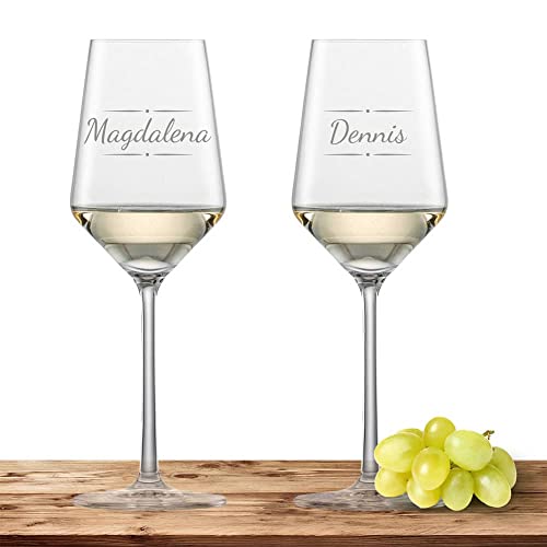 2x Weißweinglas mit Namen oder Wunschtext graviert - Schott Zwiesel Glas Riesling PURE - Weinglas personalisierts Geschenk (Verzierung 03) von Deitert
