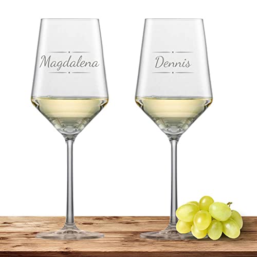 2x Weißweinglas mit Namen oder Wunschtext graviert -Schott Zwiesel Glas Sauvignon PURE Weinglas personalisiertes Geschenk (Verzierung 03) von Deitert