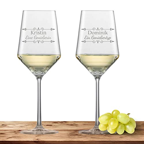 2x Weißweinglas mit Namen oder Wunschtext graviert - Schott Zwiesel Glas Sauvignon PURE - Weinglas personalisierts Geschenk(Verzierung 01) von Deitert