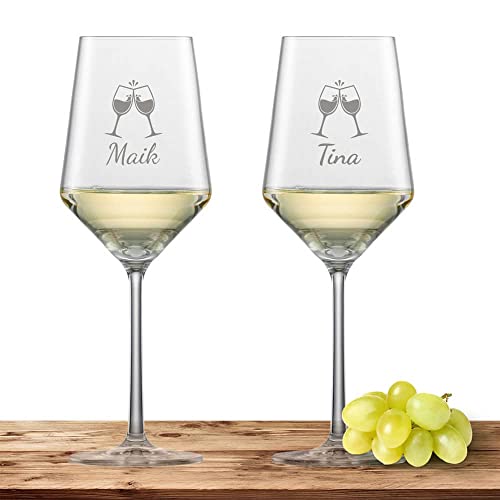 2x Weißweinglas mit Namen oder Wunschtext graviert - Schott Zwiesel Glas Sauvignon PURE - Weinglas personalisierts Geschenk (ChinChin) von Deitert