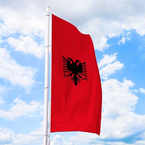 Albanien Flagge 150 x 400 cm - für Fahnenmast, Albanienfahne aus reißfestem Fahnen-Polyester-Stoff, Hissfahne Hochformat wetterfest und UV-beständig von Deitert