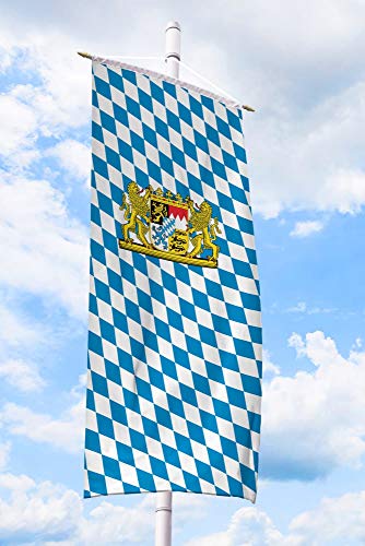 Bayern Fahne – 150 x 400 cm, Bannerfahne für Fahnenmast, Bayern Flagge mit Löwen-Wappen & Raute, aus wetterfestem und reißfestem 100% Fahnen-Polyester-Stoff, auch als bayrische Deko fürs Oktoberfest von Deitert