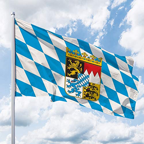 Bayern Flagge – 120 x 80 cm für Fahnenmast, Bayern Fahne mit Wappen & Raute, Hissflagge aus reißfestem Fahnen-Polyester-Stoff, wetterfest und UV-beständig von Deitert