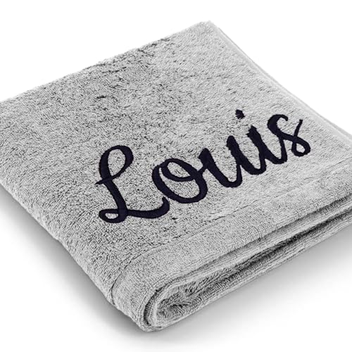 Cawö Premium Handtuch mit Namen oder Wunschtext Bestickt, personalisiertes Gästetuch, individuelles Gästetuch, 100% Baumwolle, 30 x 50 cm Grau von Deitert