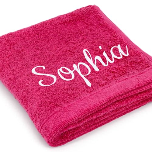Deitert Cawö Premium Handtuch mit Namen oder Wunschtext Bestickt, personalisiertes Duschtuch, individuelles Badetuch, Made in Germany, 100% Baumwolle, 50 x 100 cm pink von Deitert