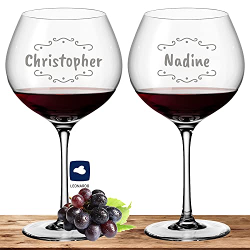 Deitert 2X Leonardo Burgunderglas Rotweinglas XL mit Namen oder Wunschtext graviert, 630ml, CIAO+, personalisiertes Premium Burgunderglas in Gastroqualität (Verzierung 02) von Deitert