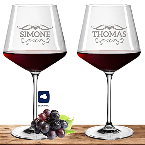 2x Leonardo Burgunderglas Rotweinglas XL mit Namen oder Wunschtext graviert, 730ml, PUCCINI, personalisiertes Premium Weinglas in Gastroqualität (Barock01) von Deitert