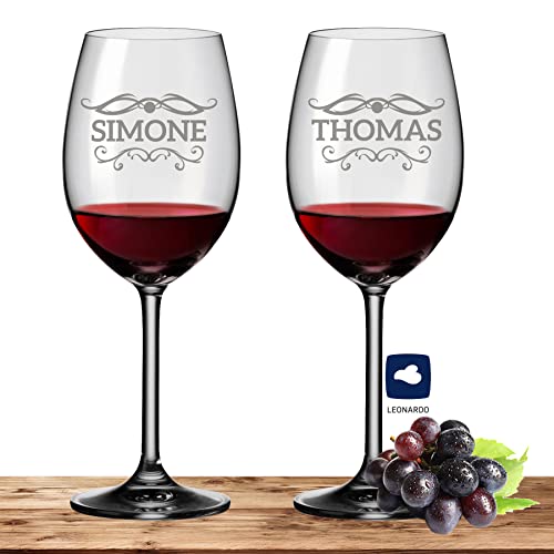 2x Leonardo Rotweinglas mit Namen oder Wunschtext graviert, 460ml, DAILY, personalisiertes Premium Rotweinglas in Gastroqualität (Barock01) von Deitert