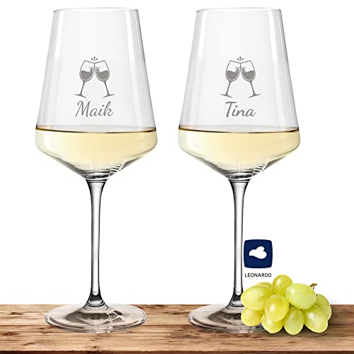 2X Leonardo Weißweinglas mit Namen oder Wunschtext graviert - PUCCINI - große 560ml Gläser - personalisierte Weingläser im Set als Geschenkidee für Paare, Eltern oder Hochzeit Motiv (ChinChin) von Deitert