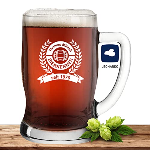 Deitert Bierseidel mit Name oder Wunschtext, Leonardo Bierkrug 0,5l inkl. Gravur, individuelles Geschenk, personalisiertes Bierglas, Motiv Biertrinker von Deitert