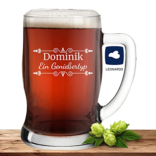 Bierseidel mit Name oder Wunschtext, Leonardo Bierkrug 0,5l inkl. Gravur, individuelles Geschenk, personalisiertes Bierglas, Motiv Verzierung01 von Deitert