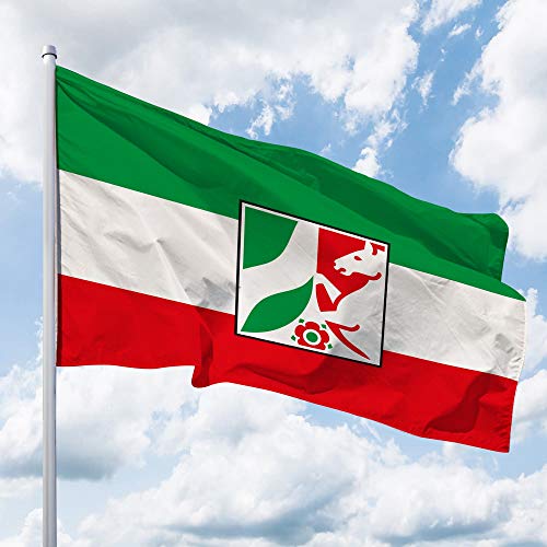 Deitert Bundesland-Flagge NRW – 150x100 cm NRW-Flagge mit Wappen (Bürgerflagge), Hissfahne aus reißfestem Polyester, NRW-Fahne mit Doppelsicherheitsnaht gesäumt von Deitert