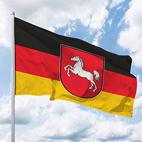 Niedersachsen Flagge 250 x 150 cm – für Fahnenmast, Niedersachsen Fahne mit Wappen, aus reißfestem Polyester, wetterfest und UV-beständig von Deitert