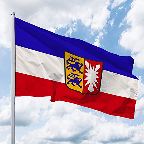 Schleswig-Holstein Flagge – 250 x 150 cm für Fahnenmast, Schleswig-Holstein Fahne mit Wappen, Hissflagge aus reißfestem Fahnen-Polyester-Stoff, wetterfest und UV-beständig von Deitert