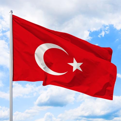 Türkei Flagge 250 x 150 cm - für Fahnenmast, Türkeifahne aus reißfestem Fahnen-Polyester-Stoff, Hissfahne Quer wetterfest und UV-beständig von Deitert