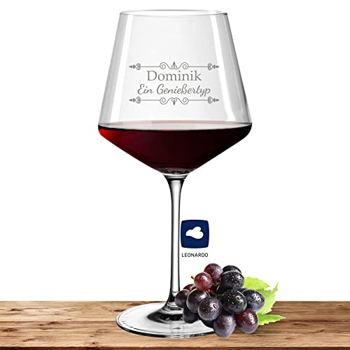 Leonardo Burgunderglas Rotweinglas XL mit Namen oder Wunschtext graviert, 730ml, PUCCINI, personalisiertes Premium Weinglas in Gastroqualität (Verzierung 01) von Deitert