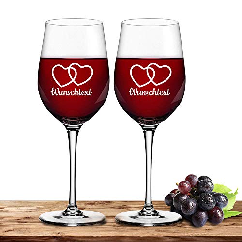 Deitert Leonardo Rotweinglas 430ml Ciao+ für Valentinstag mit Name oder Wunschtext (Herzpaar, 2er-Set) von Deitert