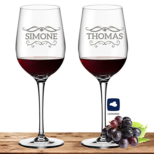 Deitert Leonardo Rotweinglas-Set mit Namen oder Wunschtext graviert, 2er-Set, 430ml, Ciao+, personalisiertes Premium Weinglas in Gastroqualität, (Barock01) von Deitert