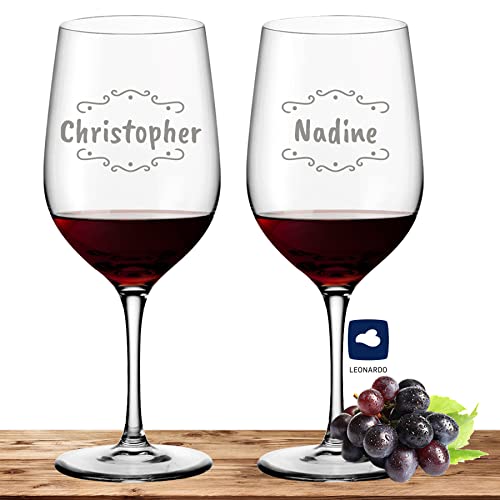 Deitert Leonardo Rotweinglas-Set mit Namen oder Wunschtext graviert, 2er-Set, 610ml, Ciao+, personalisiertes Premium Weinglas in Gastroqualität, (Verzierung 02) von Deitert
