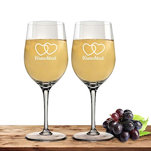 Deitert Leonardo Weißweinglas 300ml Ciao+ für Valentinstag mit Name oder Wunschtext (Herzpaar, 2er-Set) von Deitert