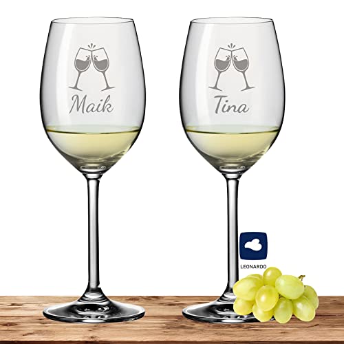 Deitert Leonardo Weißweinglas-Set mit Namen oder Wunschtext graviert, 2er-Set, 370ml, Ciao+, personalisiertes Premium Weinglas in Gastroqualität, (ChinChin) von Deitert