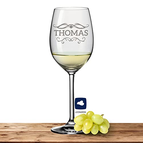 Deitert Leonardo Weißweinglas mit Namen oder Wunschtext graviert, 370ml, Daily, personalisiertes Premium Weinglas in Gastroqualität (Barock01) von Deitert