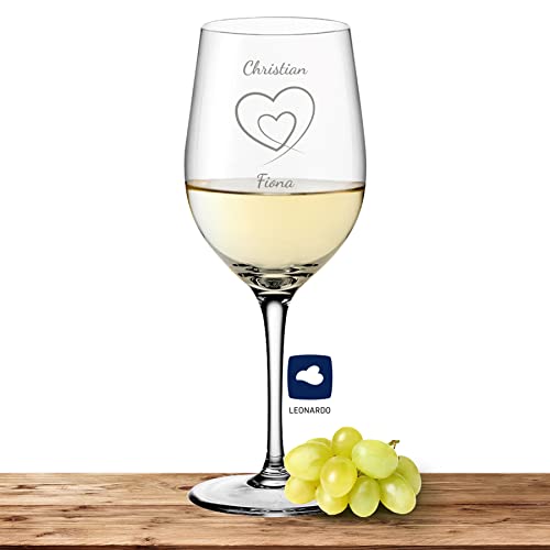 Deitert Leonardo weißweinglas mit Namen oder Wunschtext graviert, 300ml, Ciao+, personalisiertes Premium Weinglas in Gastroqualität, Motiv Herz im Herz von Deitert
