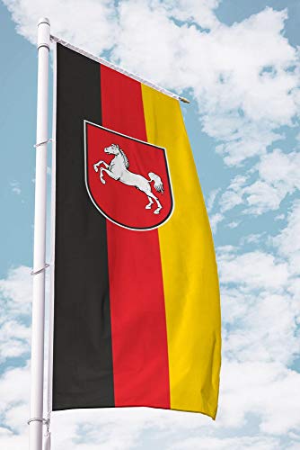Deitert Niedersachsen Flagge – 150 x 500 cm für Fahnenmast mit Ausleger, Niedersachsen Fahne mit Wappen, aus reißfestem Polyester, wetterfest und UV-beständig von Deitert